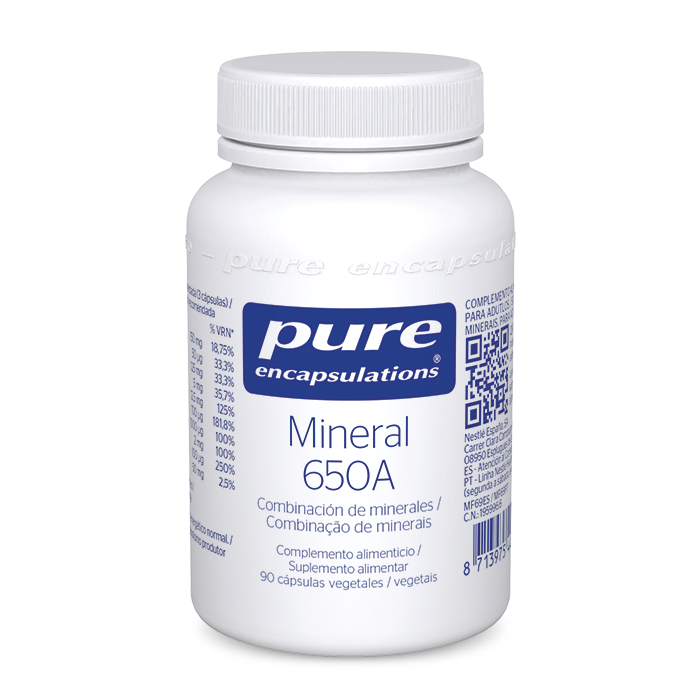 Complemento alimenticio Mineral 650A Combinación de minerales 90 cápsulas Pure Encapsulations.