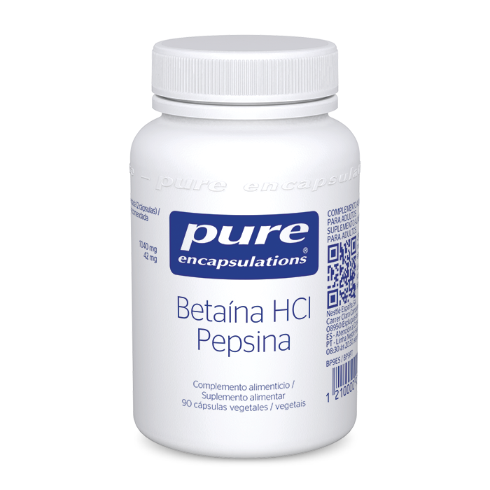 Complemento alimenticio Betaína HCI Pepsina 90 cápsulas Pure Encapsulations.