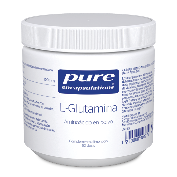 Complemento alimenticio L-Glutamina Aminoácido en polvo 62 dosis Pure Encapsulations.
